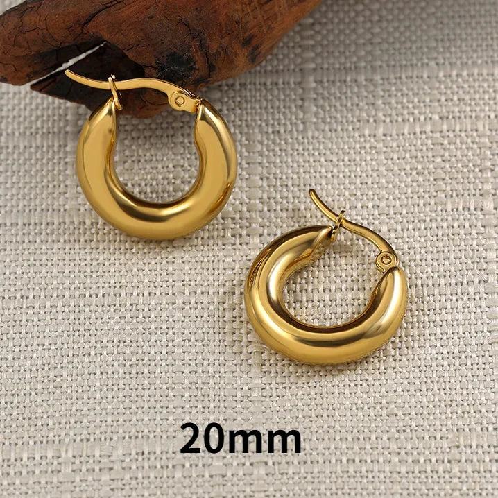 Gold Color Stainless Steel Hoop Earrings for Women Small Simple Round Circle Huggies Ear Rings Steampunk Accessories