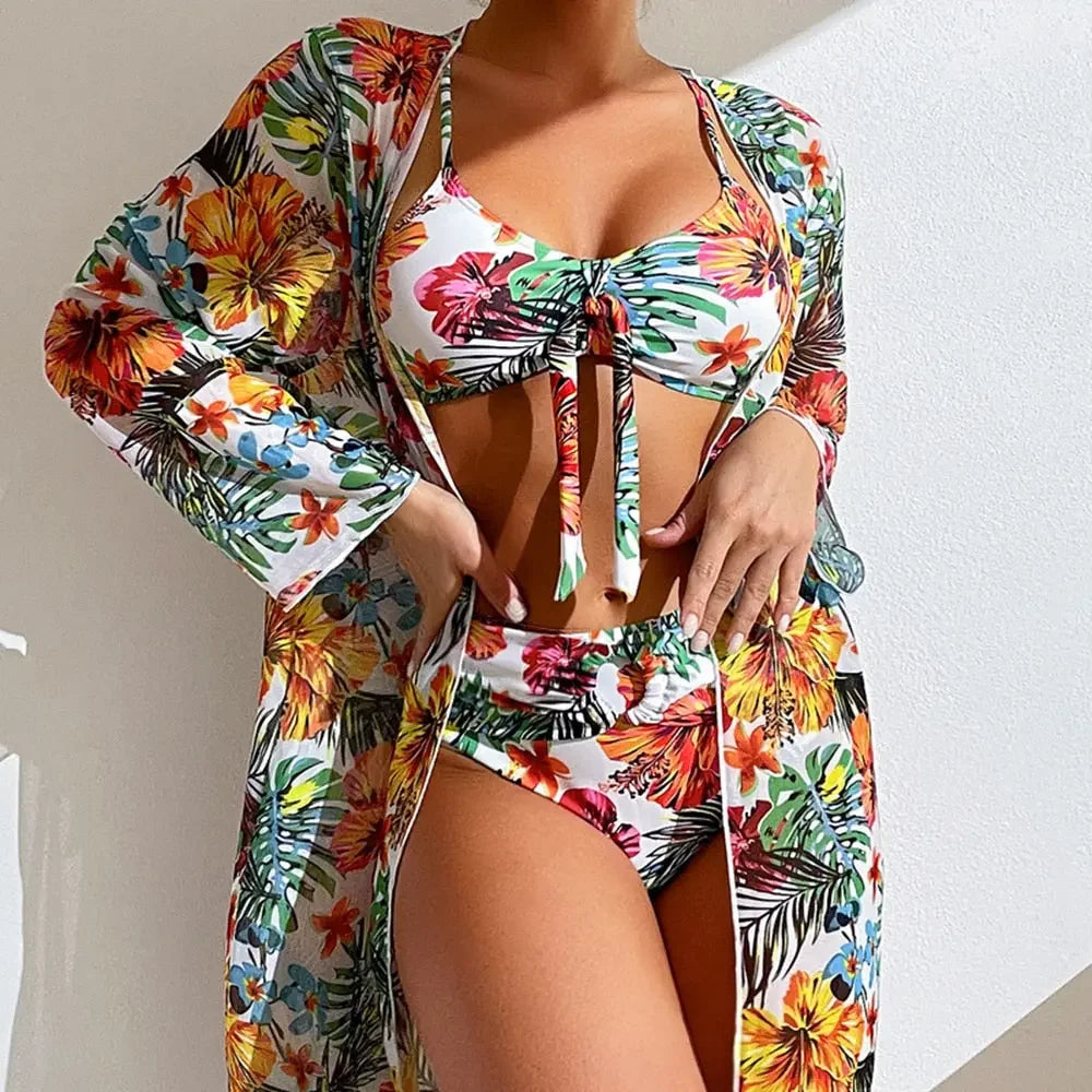 Tropic Vibes High Waisted Bikini 3pc Set S-3XL