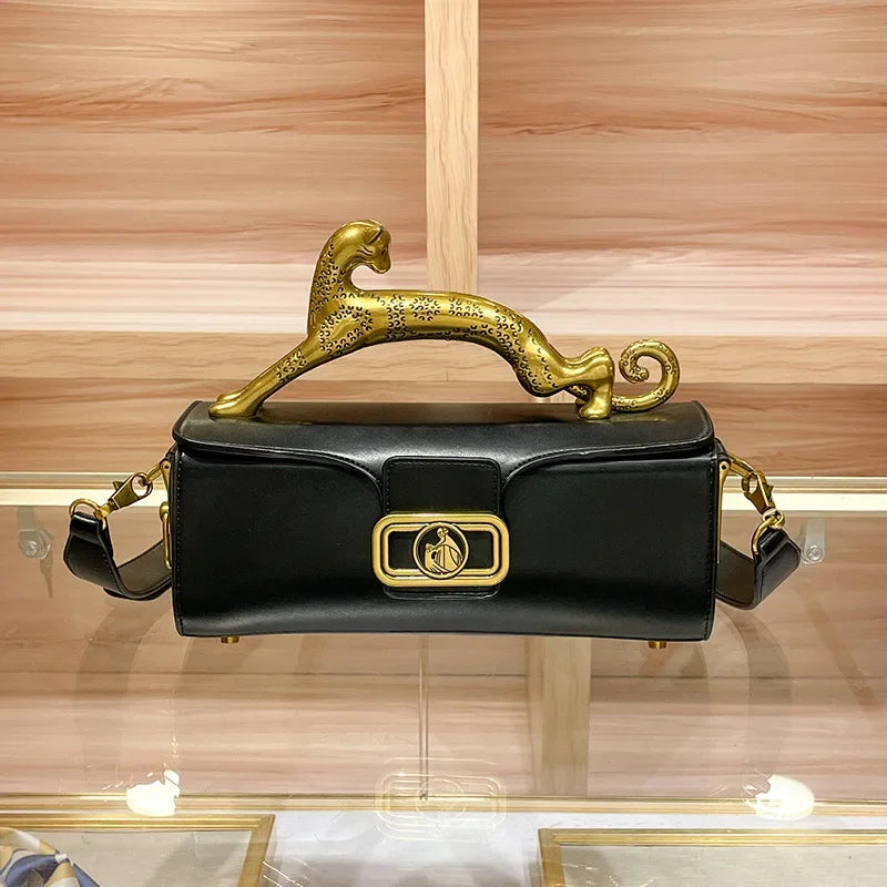 Leopard Handle Leather Bag