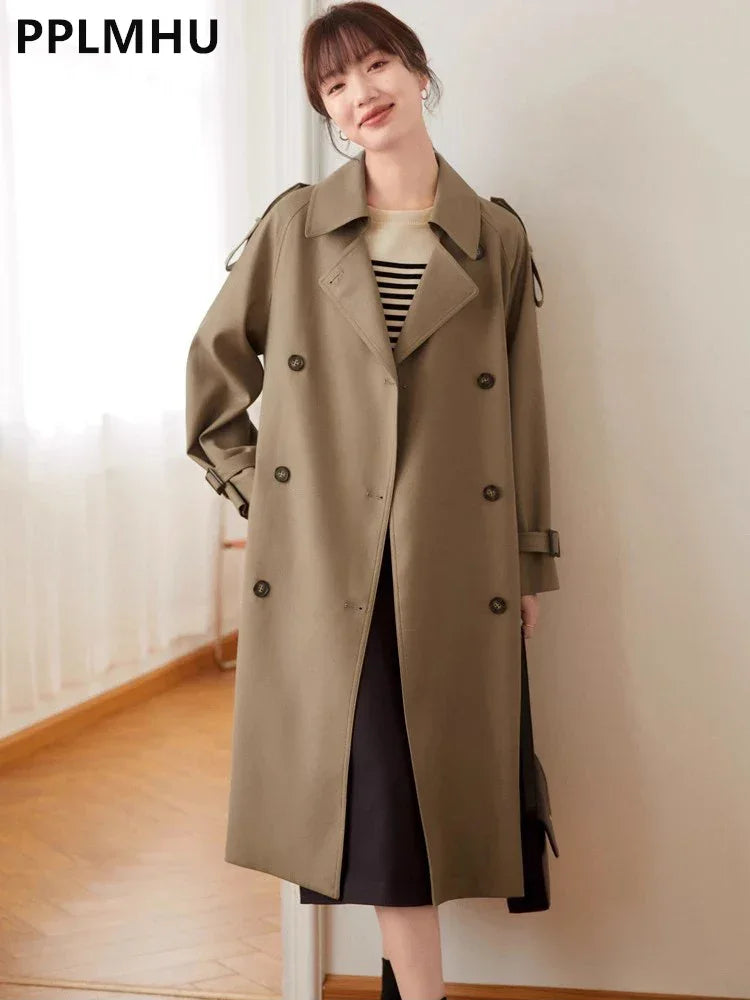 European Double Breasted Long Trench Coat