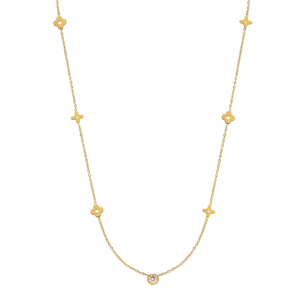 Lux Stainless Steel Zircon Flower Necklace