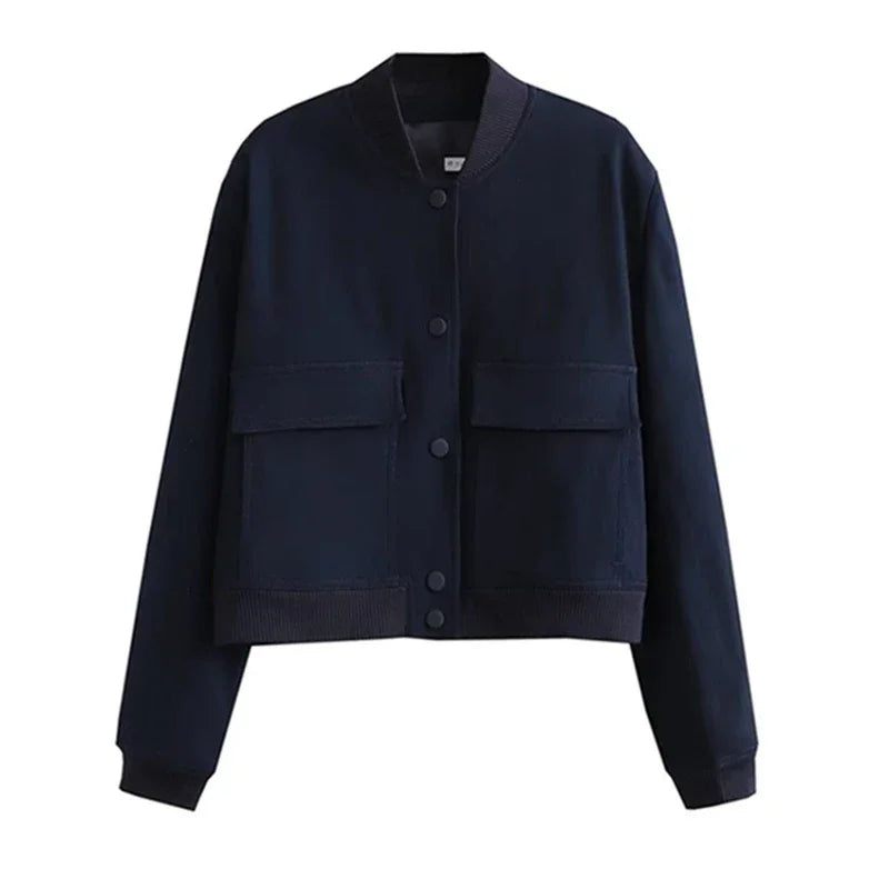 Bomber Jacket Women 2023 Fashion Button Pocket Long Sleeve Crop Tops Streetwear Baseball Jackets Winter Casual Coats Outerwear