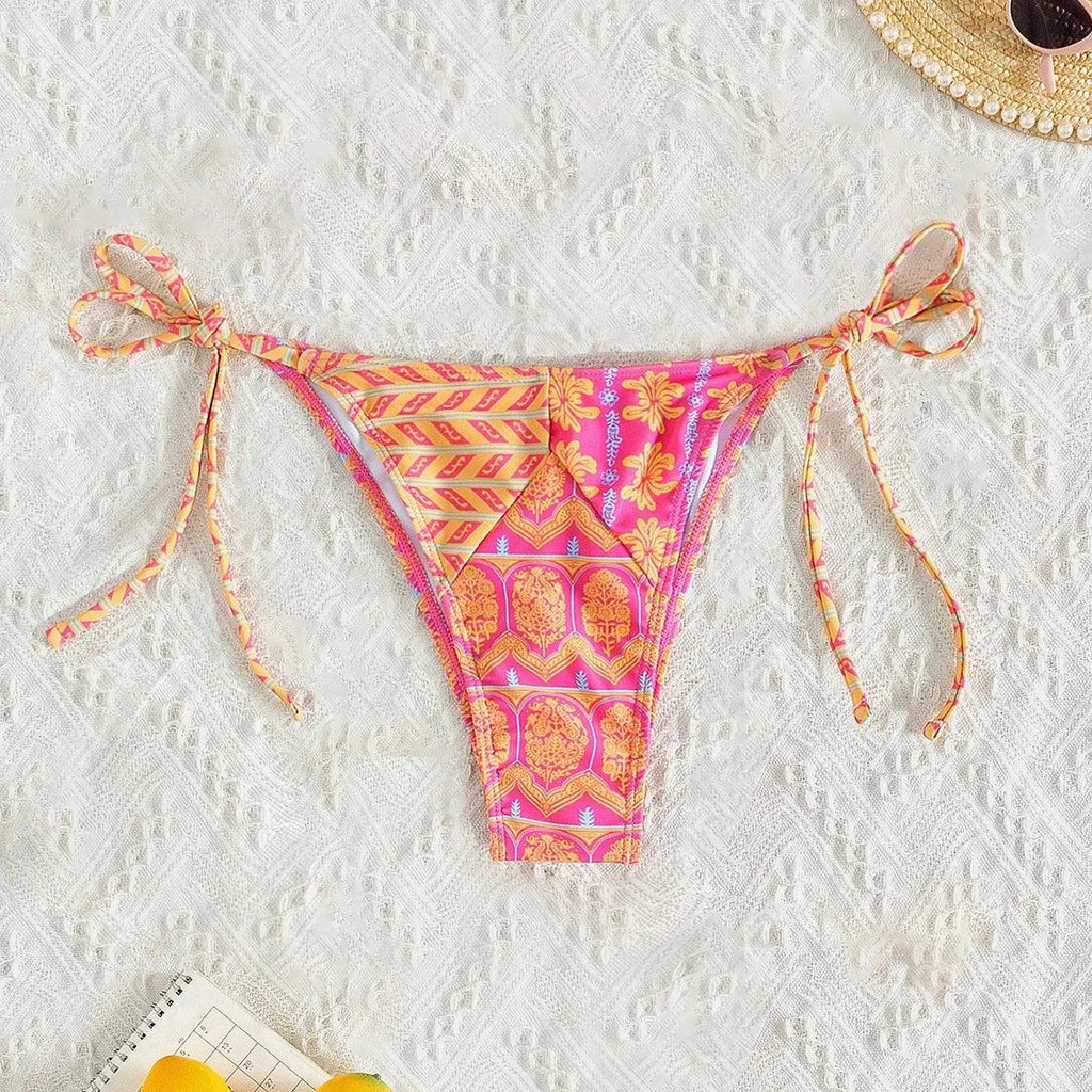 Bohemian Print Swimwear Low-waist Female Beach Set Tie Straps Women Swimming Suit Triangle Bra with Pad