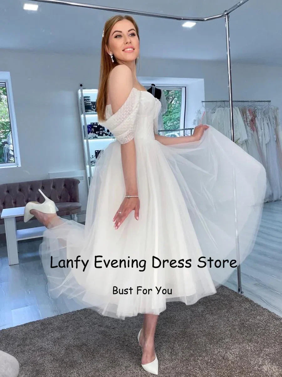 Tulle Little White Wedding Dresses 2023 Sweetheart A-line Short Bride Gowns Tulle Mid Civil Wedding Dress Engagement Skirts