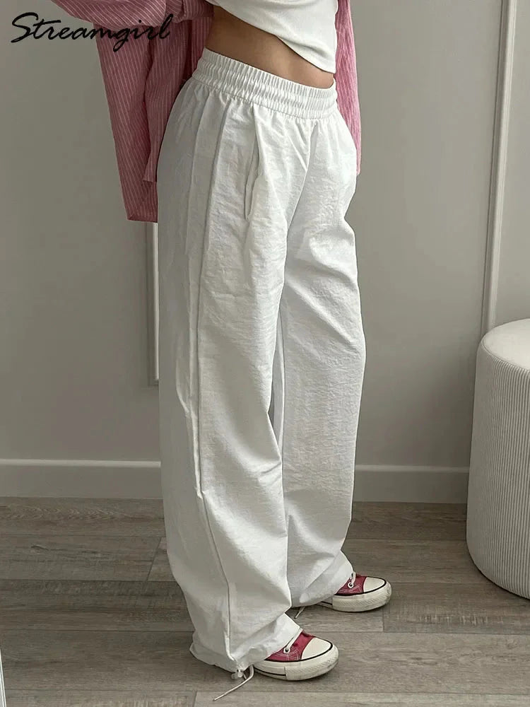 White Sweatpants For Women High Waist Loose Joggers Straight Trousers Female Black Spring Summer Casual Woman Long Pant Wide Leg