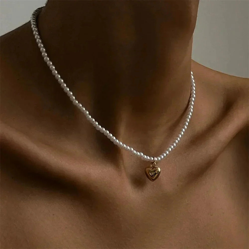 Simple Boho Fashion Metal Bead Chain Heart Shape Pendant Necklace For Women Female Vintage Punk Choker Jewelry Gift New
