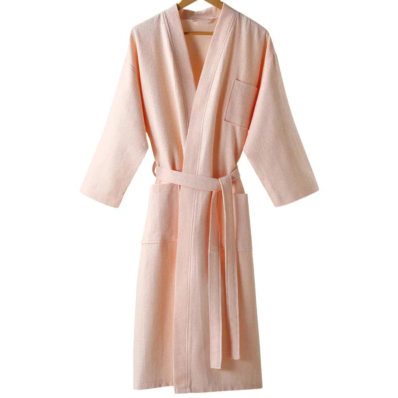 Women 100% Cotton Terry Bath Robe Plus Size Suck Water Towel Bathrobe Kimono Dressing Gown Winter Summer Men Waffle Sleepwear