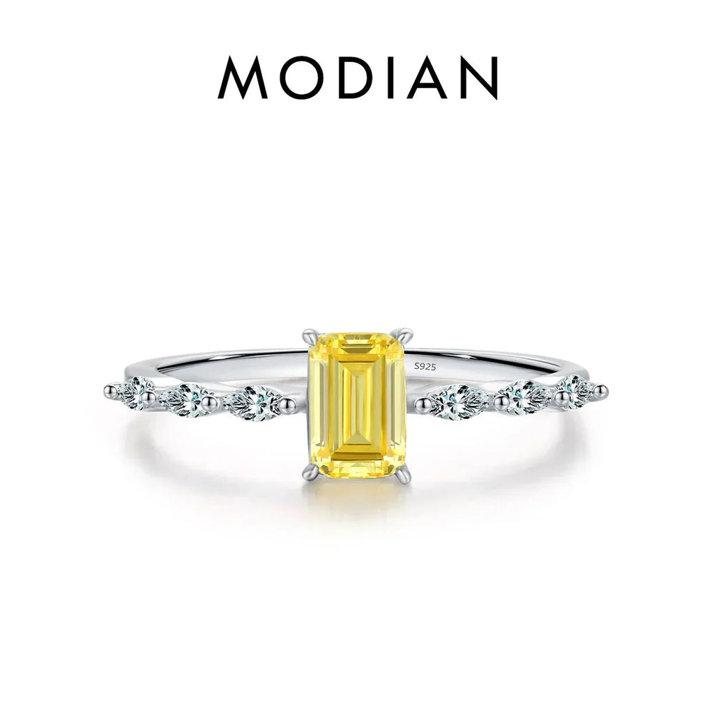 LUX 925 Sterling Silver Exquisite Sparkling Emerald Cut Ring