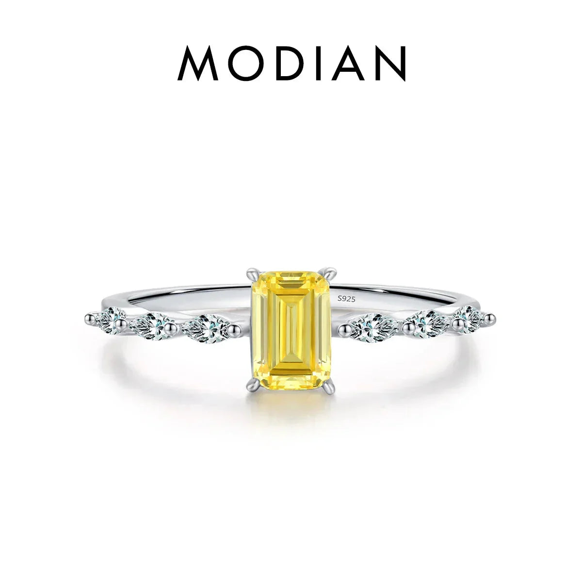 LUX 925 Sterling Silver Exquisite Sparkling Emerald Cut Ring