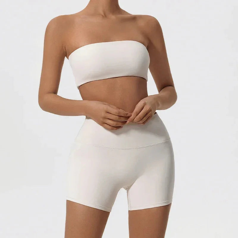 Ctenkevet Women Strapless Bra Suits Gym Workout Yoga Outfit Female Fitness Crop Top Outdoors Activewear Women Underwear Set