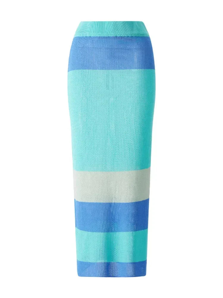hirigin Fashion Knitted Summer Holiday Beach 2 Piece Sets Outfits for Women Elegant Top and Skirt Sexy Matching Sets Co-Ord Sets