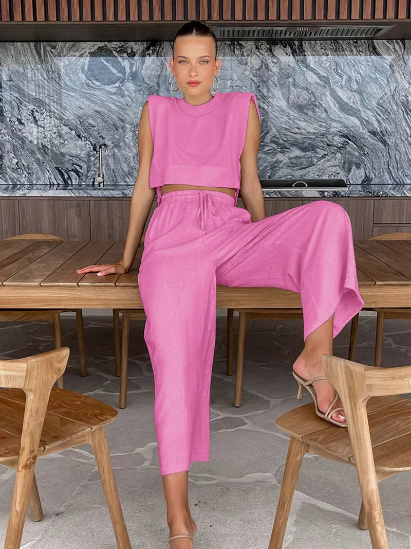 Linen Crop Top & Pants Set