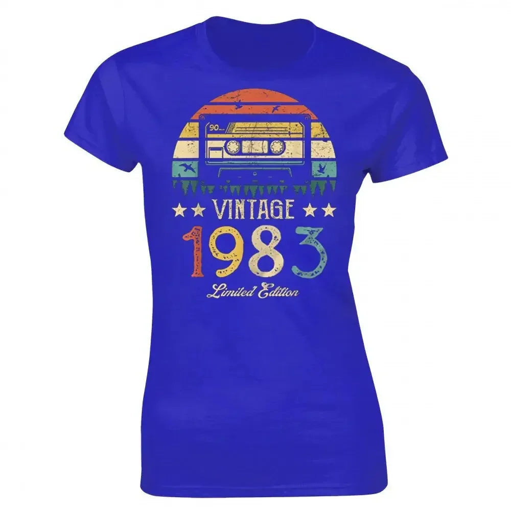 Vintage 1983 Limited Edition Retro Cassette Women T Shirt 40th 40 Years Old Birthday Party Girlfriend Gift Black T-shirt