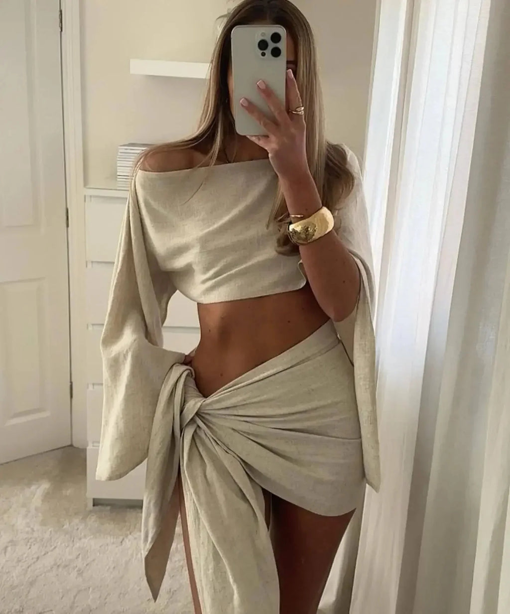 Yellow Beach Skirt Sets Women Fashion Off The Shoulder Crop Top and Mini Skirt Outfits Summer Sexy Bandage Holiday Two Piece Set
