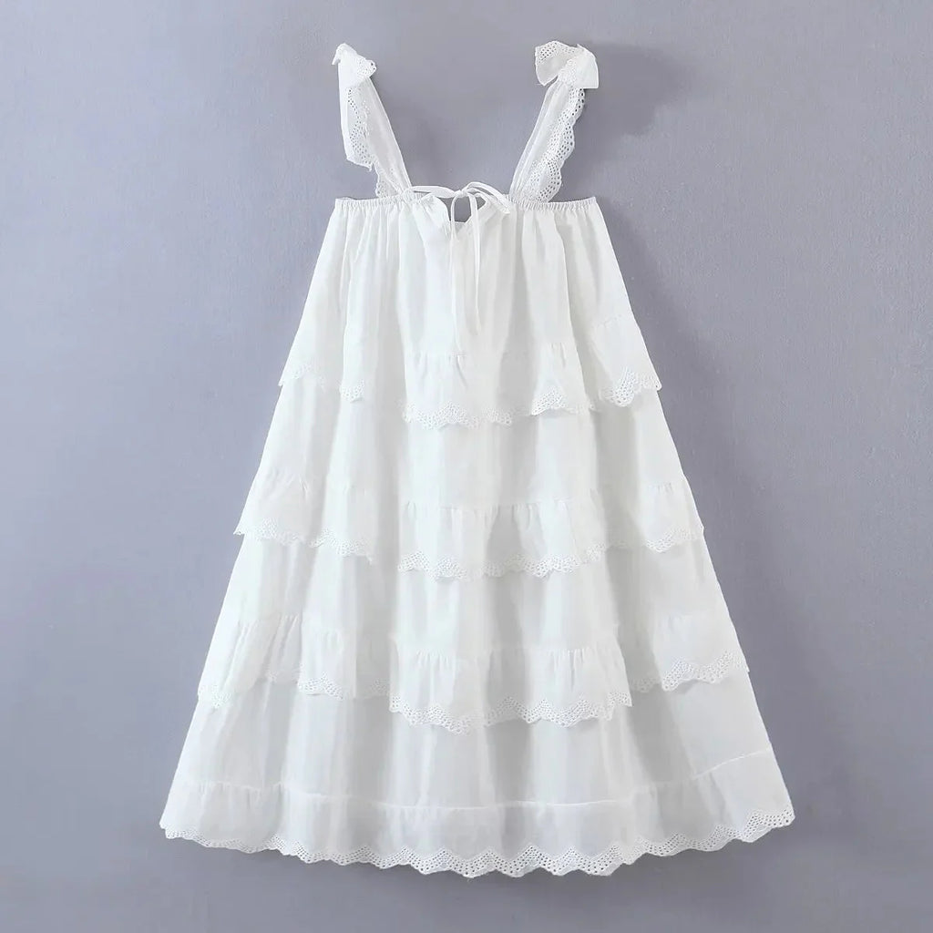 White mini lace dresses for women 2024 Summer party dresses sexy ruffle dress beach outfits for women sundress elegant backelss