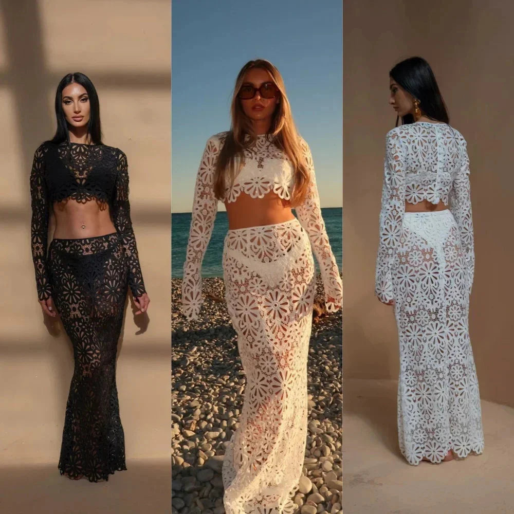 Boho Tribe Long Sleeve Lace Top & Skirt Set