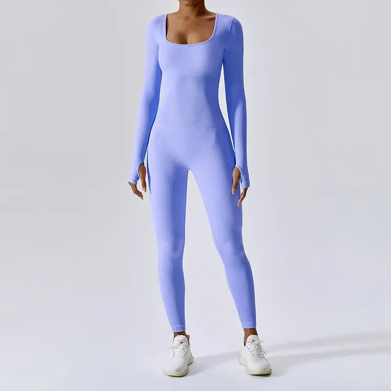 Long Sleeve Ribbed Yoga Jumpsuit