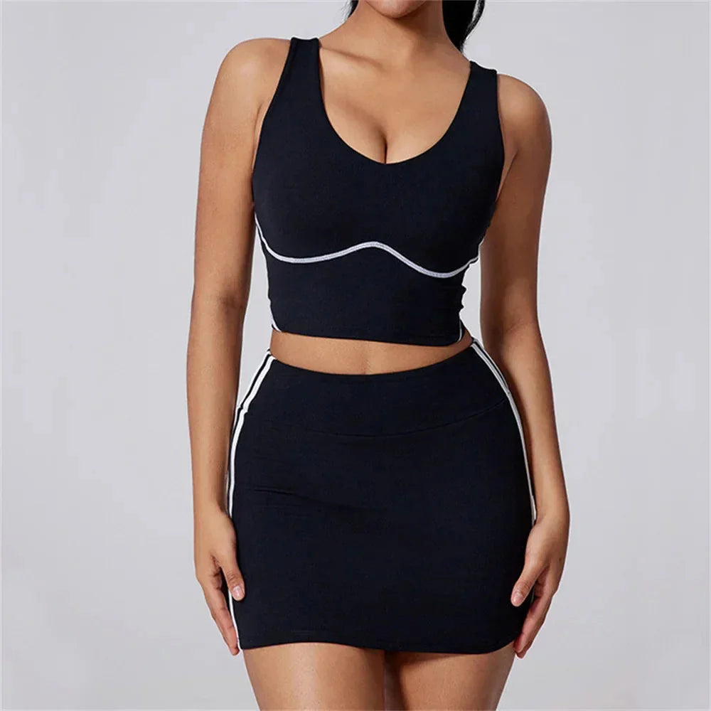 2025 1/2PCS High Waist Anti Shorts Yoga Set Women Sport Bra Gym Workout Skirt Fitness Sports Active Suit Tennis Badminton Wear