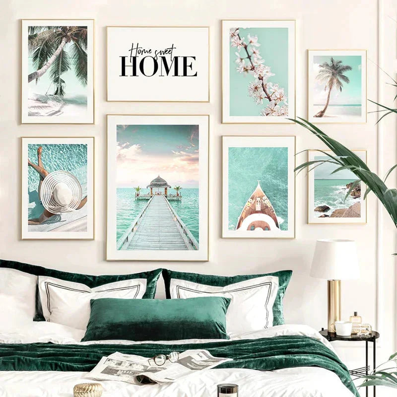 Turquoise Maldives Summer Sea Beach Coconut Tree Wall Posters and Prints Canvas Painting Landscape Picture for Living Room Decor