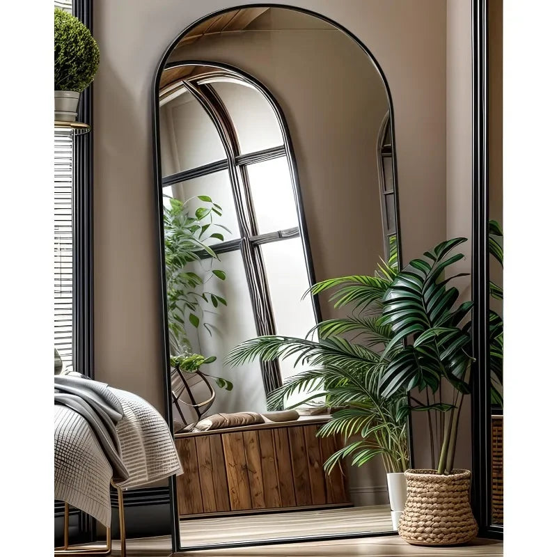 Full Length Mirror, Arched Floor Standing Mirror Full Body Mirror with Stand for Bedroom, Hanging Mounted Mirror for Living Room