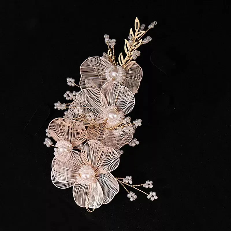 Flower Hairband Bridal Hair Jewelry Pearl Crystal Headband Elegant Birthday Party Tiara Crown Wedding Hair Accessories For Women