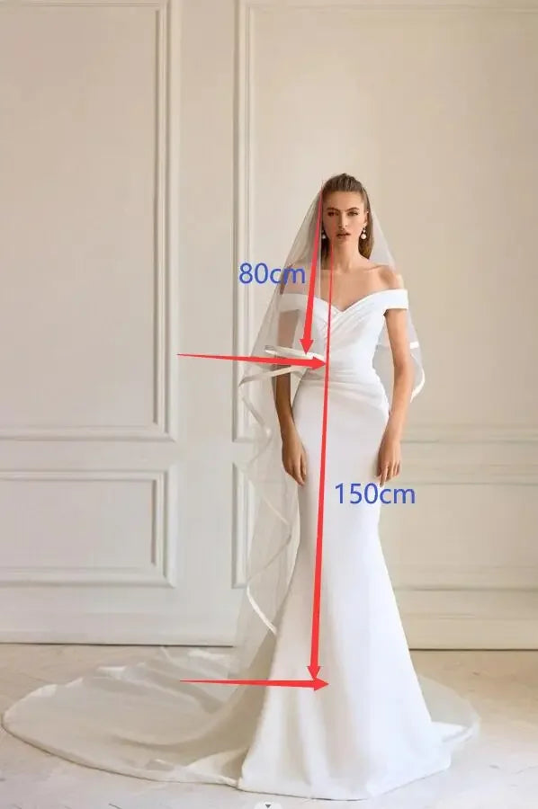 Satin Ribbon Wedding Veils 2023 Tea Length Two Layer with Comb Bridal Veil Party Bride Veils Women Hair Accessory