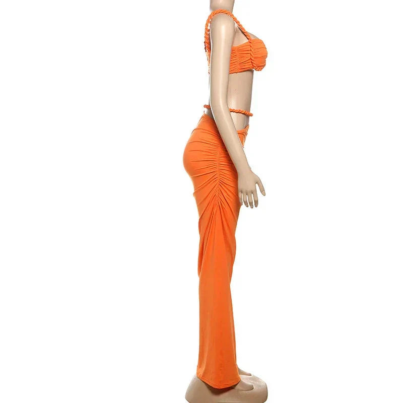 Spring Summer Women's Bikini Set 2 Piece High Waist Wrap Swimsuit Halter Wrap Swim Skirts + Suspender Bra Bathing Suit Beachwear