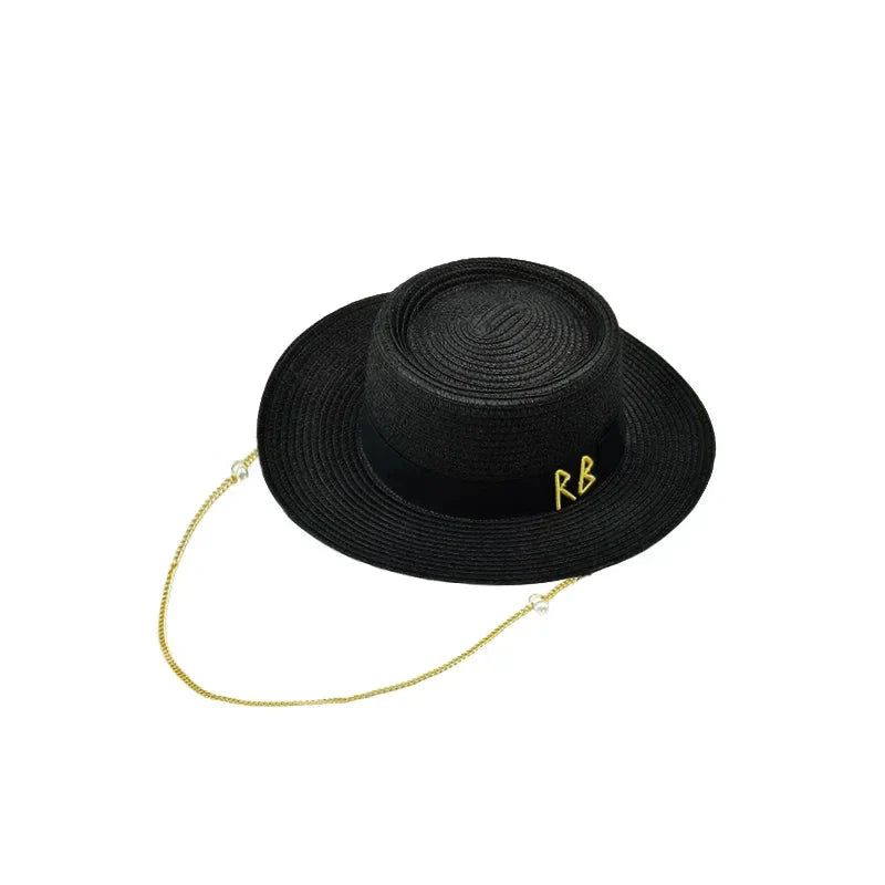 Designer French Elegant Women's Summer RB Letter Straw Hat Wide Brim Breathable Sun Protect Fashionable Beach Vacation Sun Hat