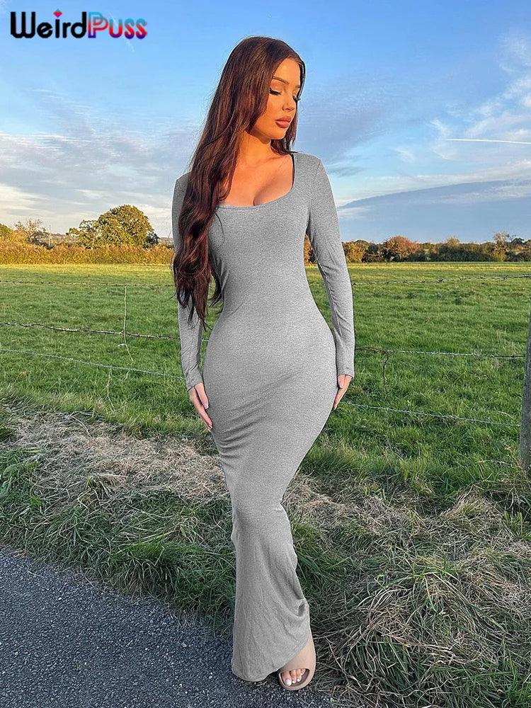 Spandex Long Sleeve Maxi Dress