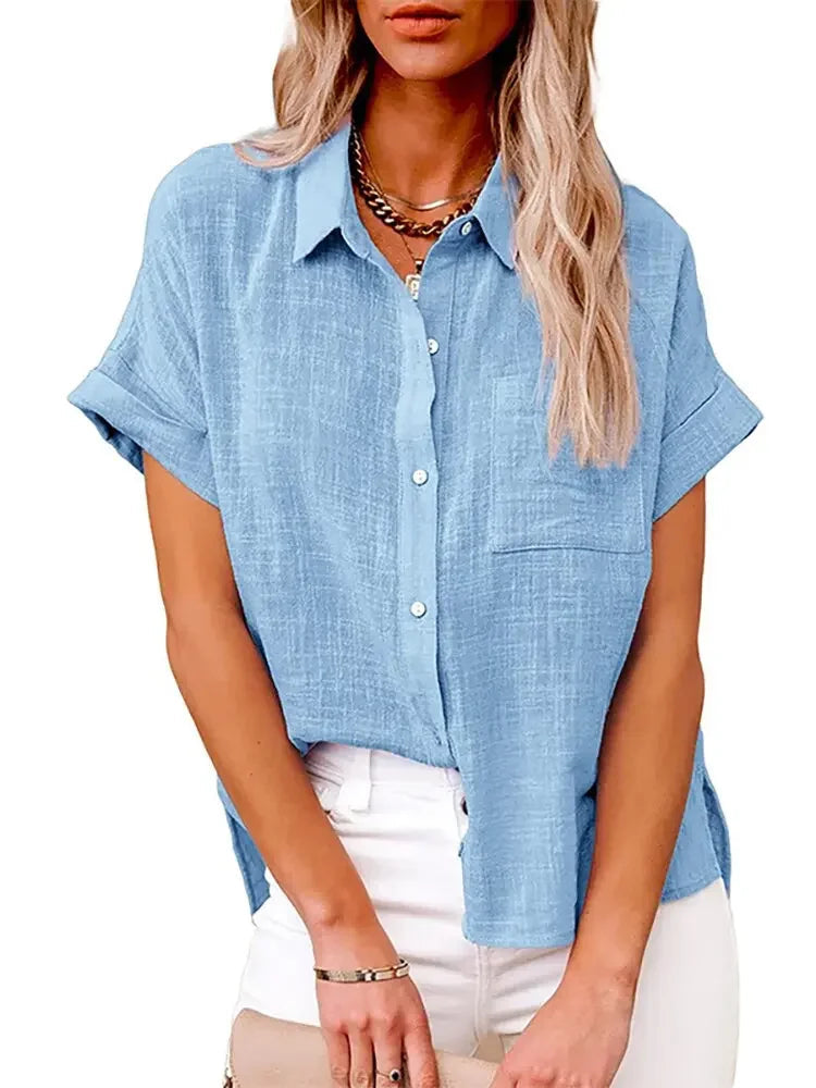Women Summer Linen Oversized Shirt Vintage Harajuku Short Sleeve Loose Blouse Elegant Chic Tunis 2022 Women Tops Streetwear