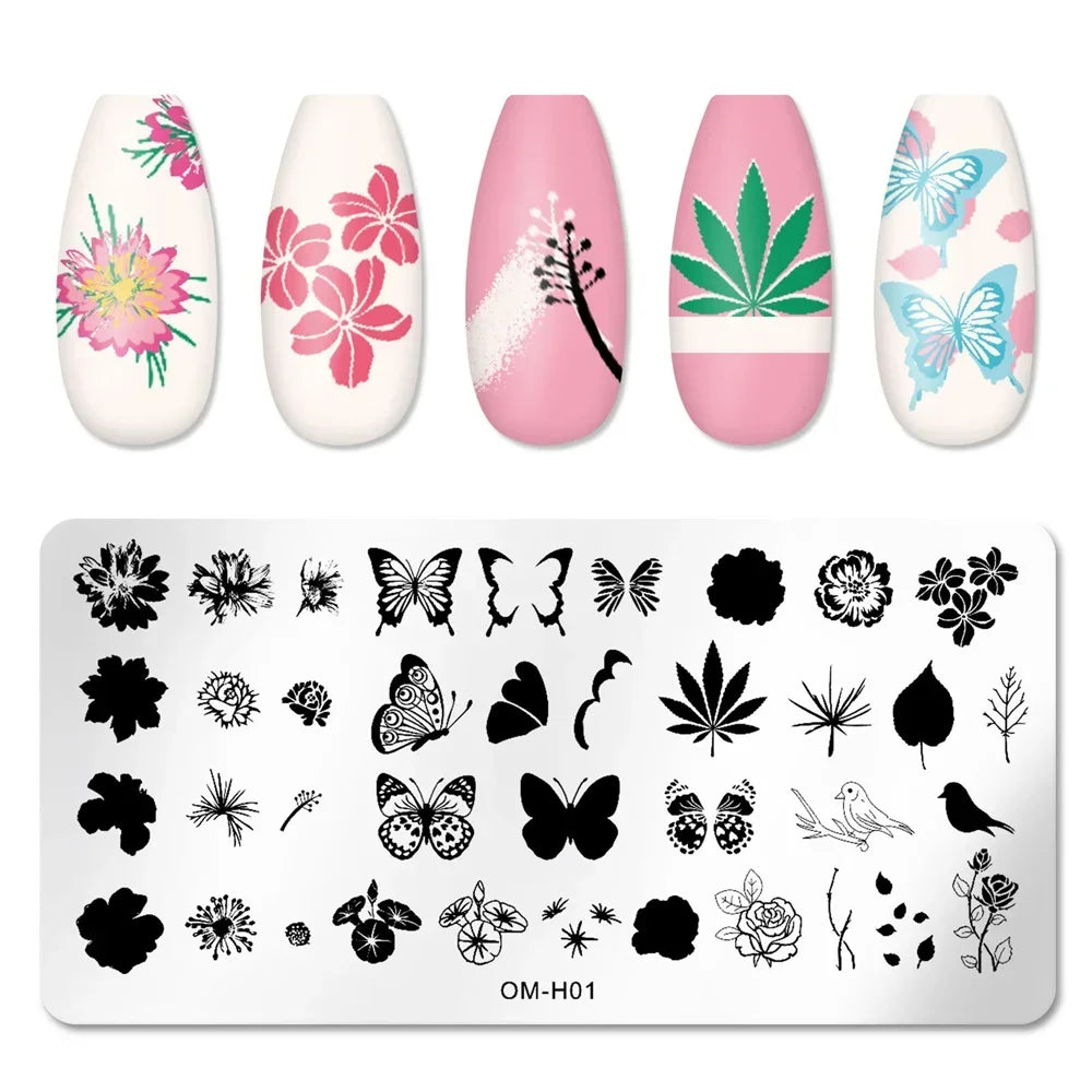 Snake Leopard Nail Templates Flower Leaf Heart Lace Pattern Nail Stamper Stencil Plates For Women Girls DIY Manicure Accessories