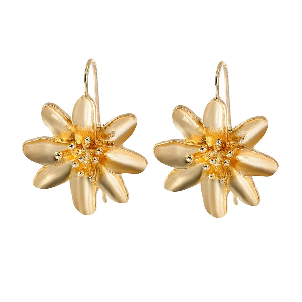 Vintage Metal Flower Statement Earrings