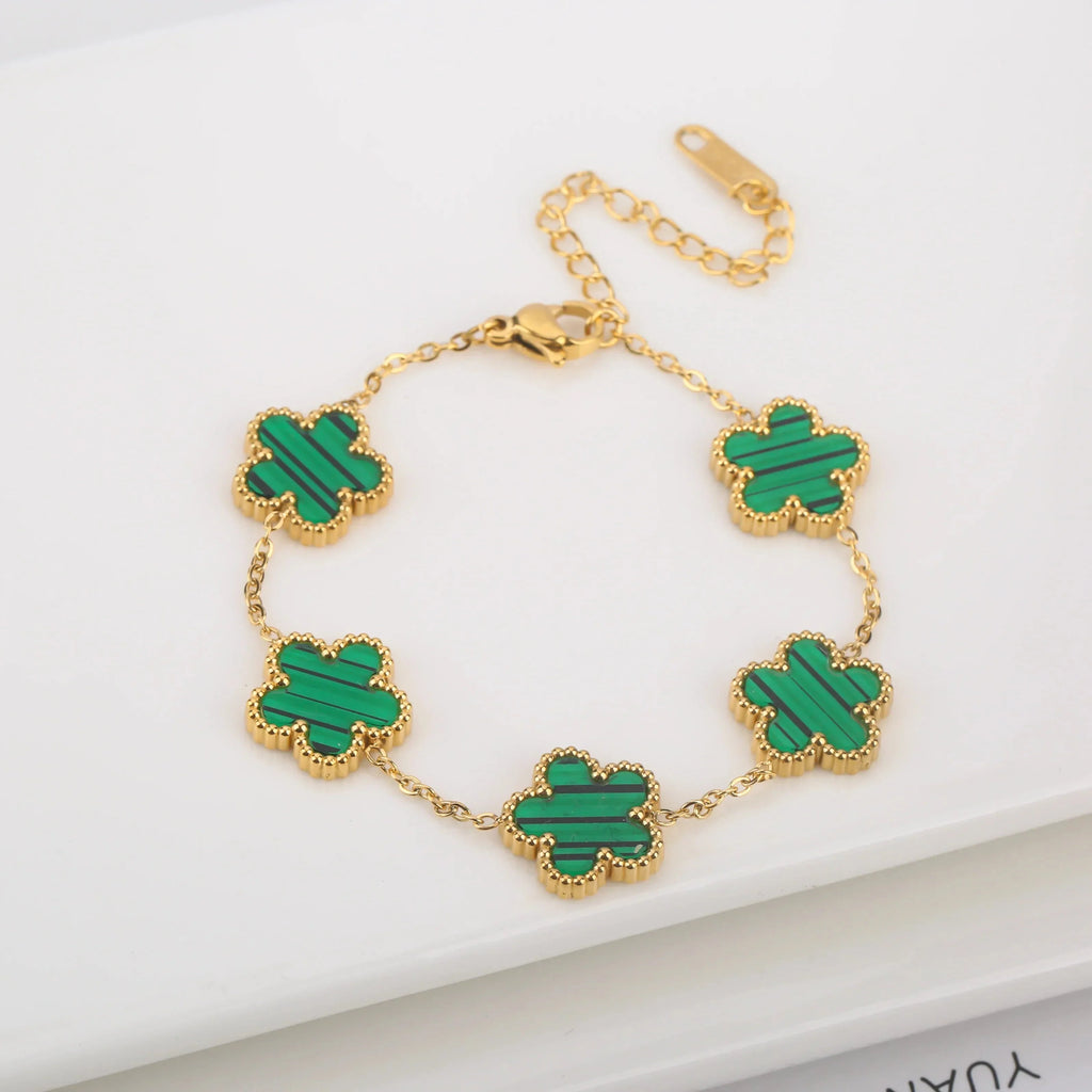 Hot Sale Stainless Steel Laser Five Leaf Flower Petal Adjustable Clover Bracelet Classic for Woman Girl Brand Jewelry Party Gift