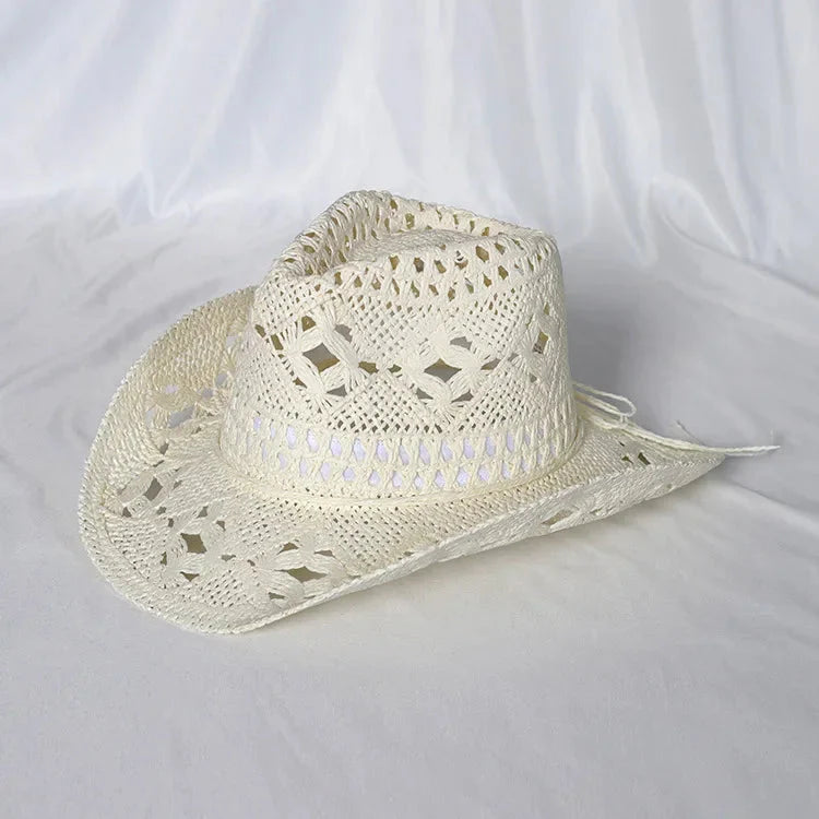Melesh Western Women's Mint Green Cowboy Hat Straw Cowboy Hat Plasticity Strong Wide Brim Sunshine Beach Western Cowboy Hat