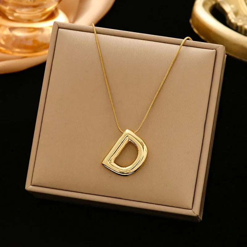 Stainless Steel Chain Gold Plated Letter Necklaces Chunky Alphabet Balloon Bubble Initial Pendant Necklace for Women Men Jewelry