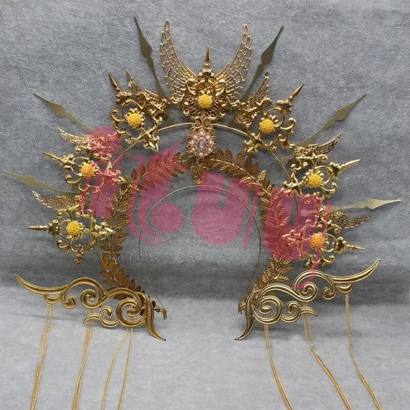 Sun Goddess Angel KC Halo Crown Headpiece Queen Anna Baroque Pearl Tiara Headband Lolita Collection Gothic Accessories