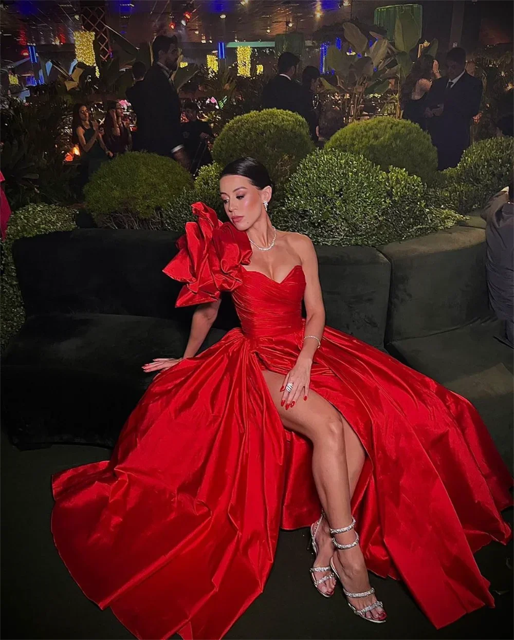 Alexa Red Satin Formal Evening Dress