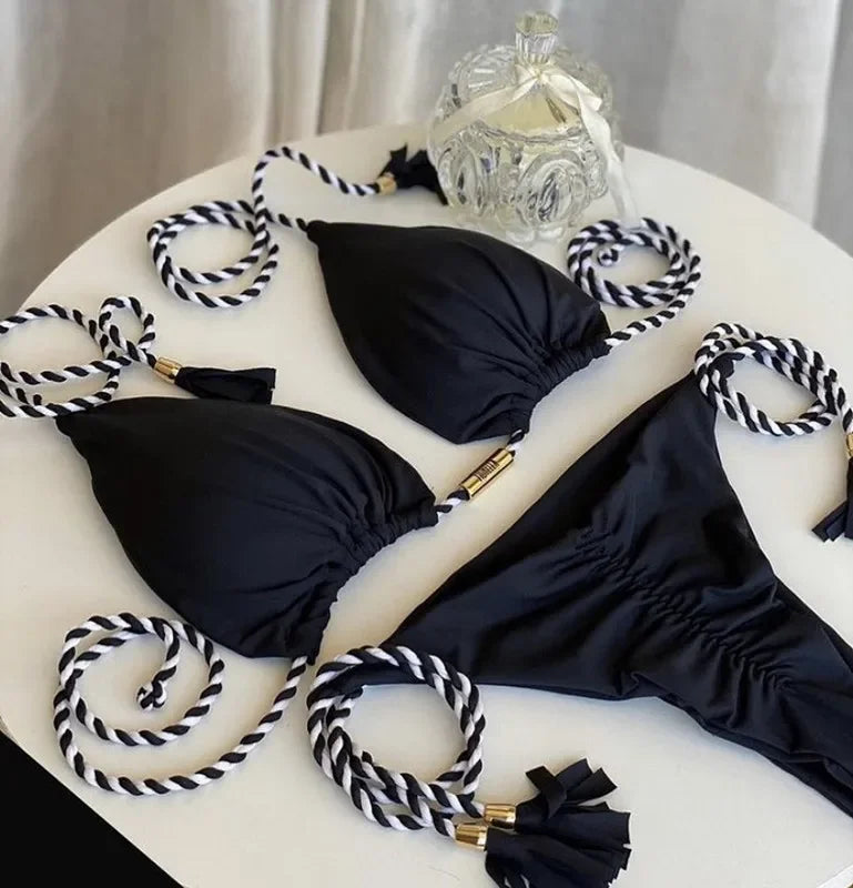 New Women Bikini Backless Rope Triangle Swimsuit Multicolor Swimsuit