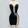 Women's Black Strapless Beaded Party Dress