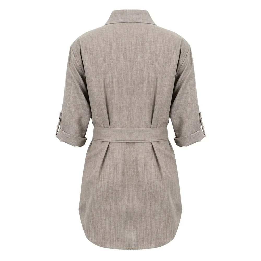 Everyday Deep V 3/4 Sleeve Shirt Dress