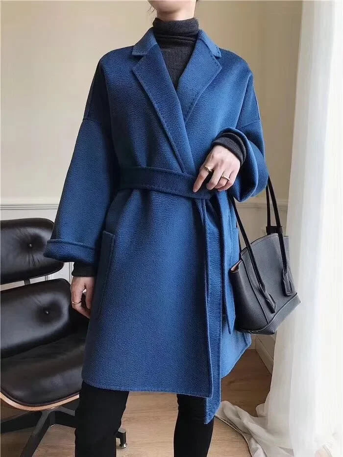 Brand high-end water corrugated double face cashmere coat Women 2022 loose lapel winter wool coat jacket