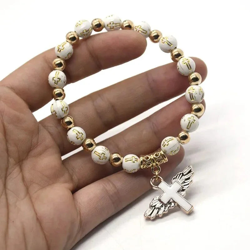 Angel Wing Cross Rosary Bracelets