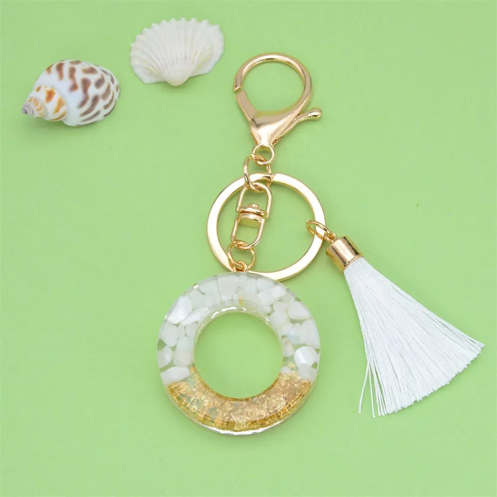 Fashion Bling A to Z Letter Keychain With White Tassel 26 Initial Keychain Car Key Holder Handbag Accessories