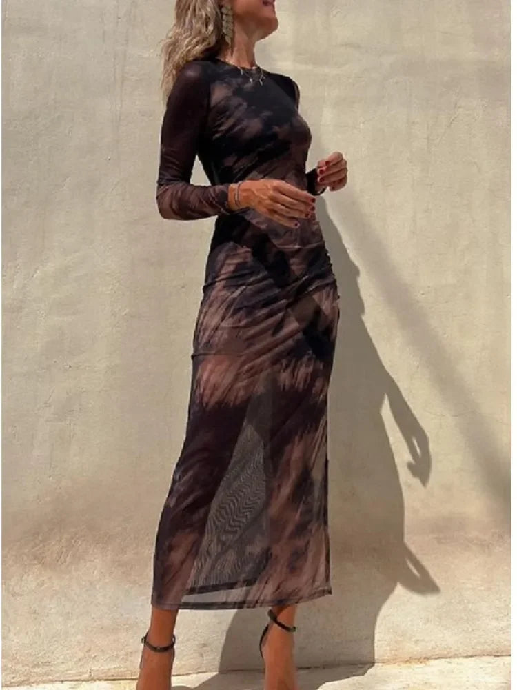 Amy Mesh Long Sleeve Party Dress