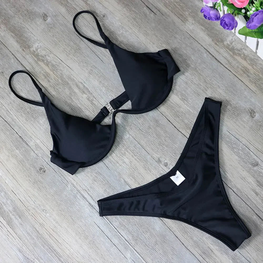 Sexy Women Bikini Brazilian Swimsuit Push-up Bra Bikini Set Two Piece Swim Suit Swimwear Low-waisted Beachwear Leopard Bathing
