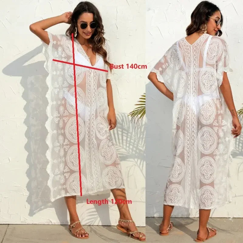 Lacy Long Bikini Beach Tunic Cover Up