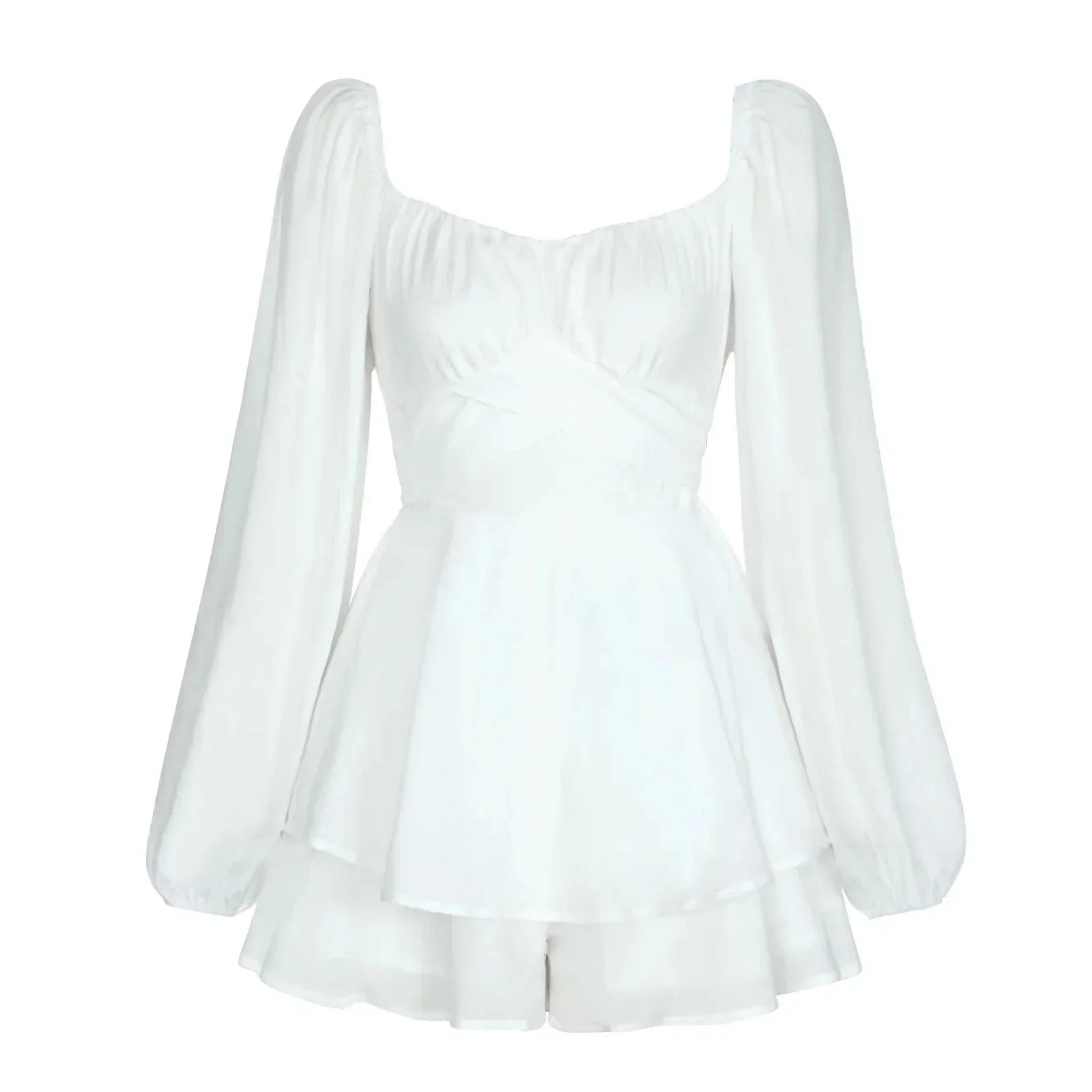 Fashion Backless Sexy White Women's Jumpsuit Summer Ruffle bandage Lantern Sleeves Women's Clothing Spring Long Sleeved Short