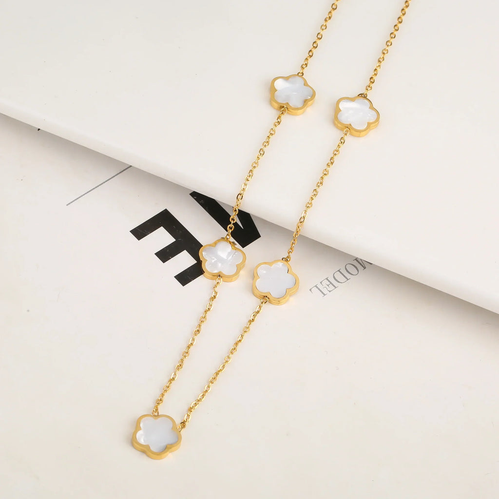 Stainless Steel Non Fading Minimalist Creative Plant Live Leaf Petal Flower Pendant Necklace Earrings Bracelet Jewelry Set