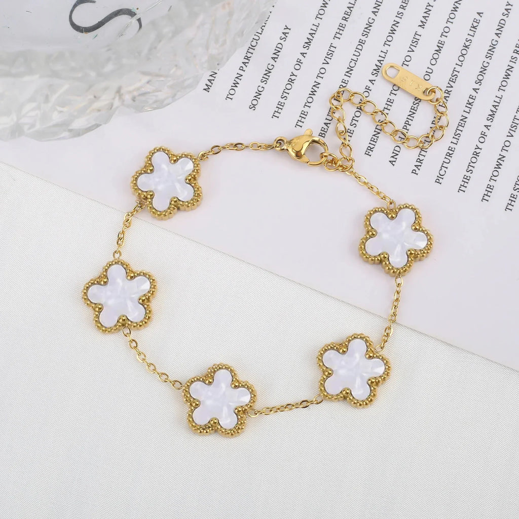Classic Stainless Steel Hot Selling Golden Clover Adjustable Bracelet Luxury Five Leaf Flower Bracelet Jewelry For Women Gift
