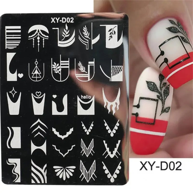 French Line Tips Nail Stamping Plates Stencil Forms Geometry Flowers Leaf Nail Art Stamp Templates Gel Polish Printing Plate